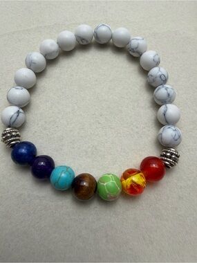 Multicolor Bead Stretch Bracelet with White Howlite Accent